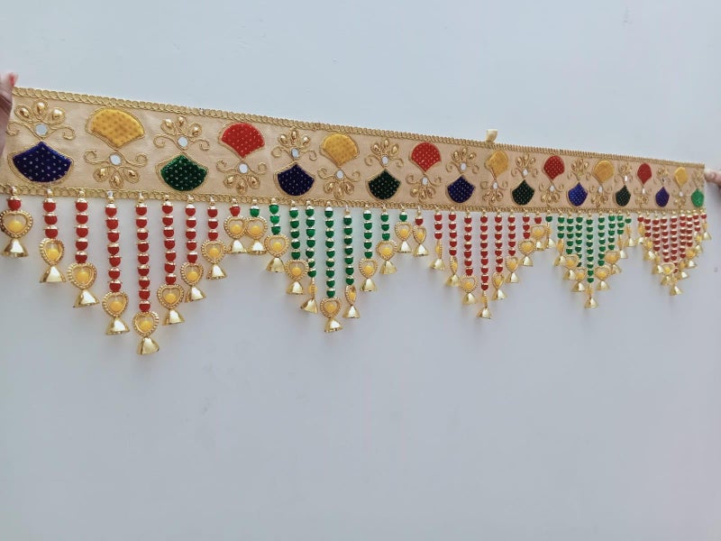 PREETENCY PREETENCYGolden Cotton lace Patti with Beads latkan Toran for Home Decoration | Door Hanging for Main Entrance, 37 Inche Size (LACE Beads)  - Image 2