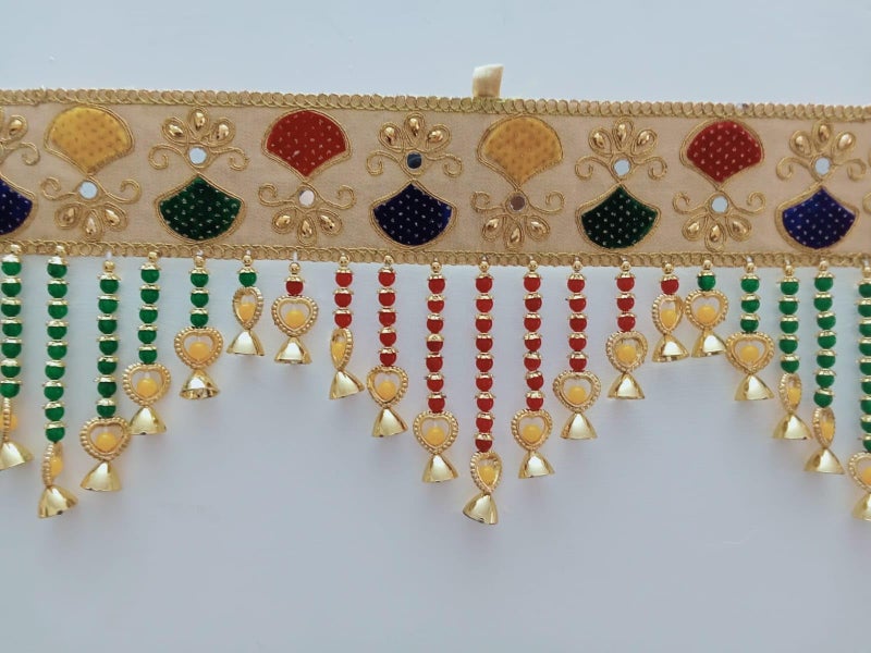 PREETENCY PREETENCYGolden Cotton lace Patti with Beads latkan Toran for Home Decoration | Door Hanging for Main Entrance, 37 Inche Size (LACE Beads)  - Image 3