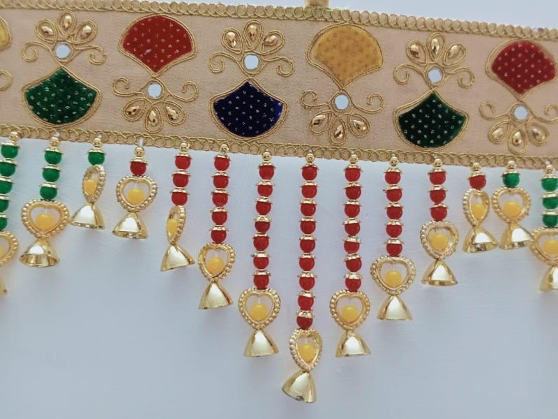 PREETENCY PREETENCYGolden Cotton lace Patti with Beads latkan Toran for Home Decoration | Door Hanging for Main Entrance, 37 Inche Size (LACE Beads)  - Image 5