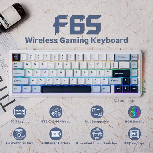 EPOMAKER x Aula F65 65% Wireless Mechanical Keyboard, Hot Swappable Gasket Custom Gaming Keyboard with Five-Layer Padding, RGB Backlit, Bluetooth/2.4GHz/USB-C (Light Blue, Reaper Switch) - Image 2