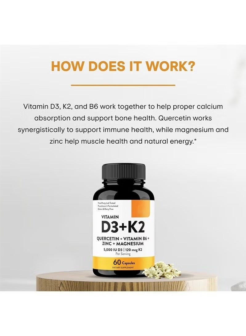 Sthxyfaith Vitamin D3+K2 Complex Capsules with Quercetin + Vitamin B6 + Zinc + Magnesium 5000IU D3 + 120mcg K2 60 Caps 4-Month Supply Energy & Immunity Support Dietary Supplement - Image 3
