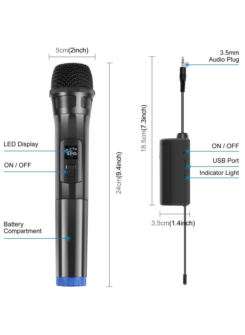 بولوز قطعة واحدة من الميكروفون اللاسلكي، ميكروفون UHF، ميكروفون يدوي ديناميكي لاسلكي للكاراوكي والغناء، وحفلات الزفاف، والدي جي، والحفلات، والخطابات، والاستخدام في الفصول الدراسية، ونظام الصوت PA، بمدى 98 قدم، باللون الأسود. - Image 2