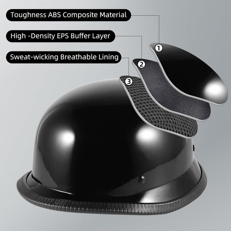 Pretoee German Style Motorcycle Helmet - DOT Approved Half Shell Skull Cap for Men and Women - Image 3