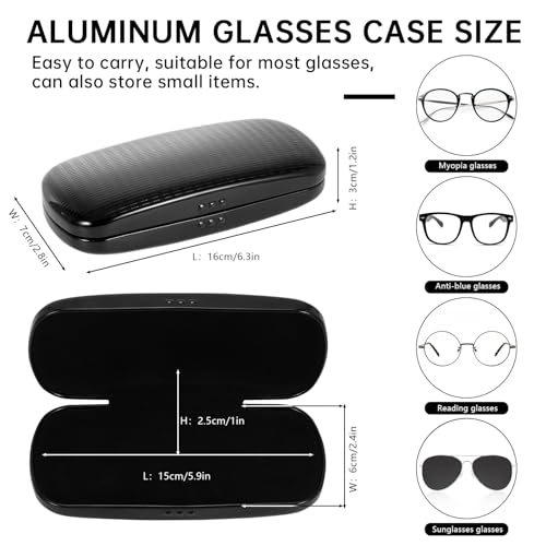 Hifot Metal Eyeglass Case, Glasses Case Hard Shell, Aluminum Spectacles Box Sunglasses Case for Men Women Kids, Reading Glasses Holder, Black, One Size - Image 2