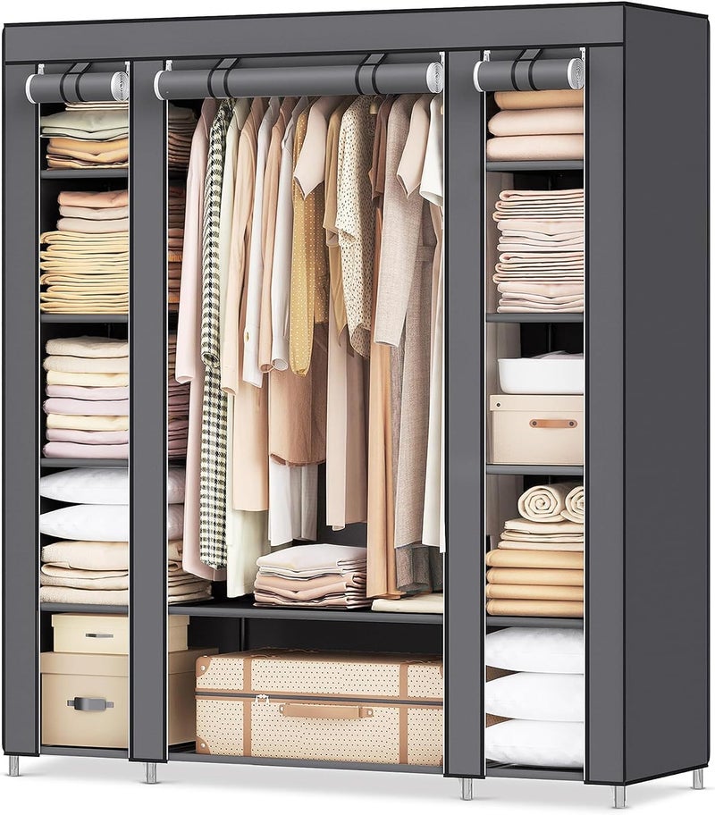 AsolBD Portable Wardrobe ( ) for clothing Storage Organizer with Non-Woven Fabric Clothes Closet, Extra Strong and Durable, Quick and Easy to Assemble 150 X 45 X 175 CM (Grey) - Image 1
