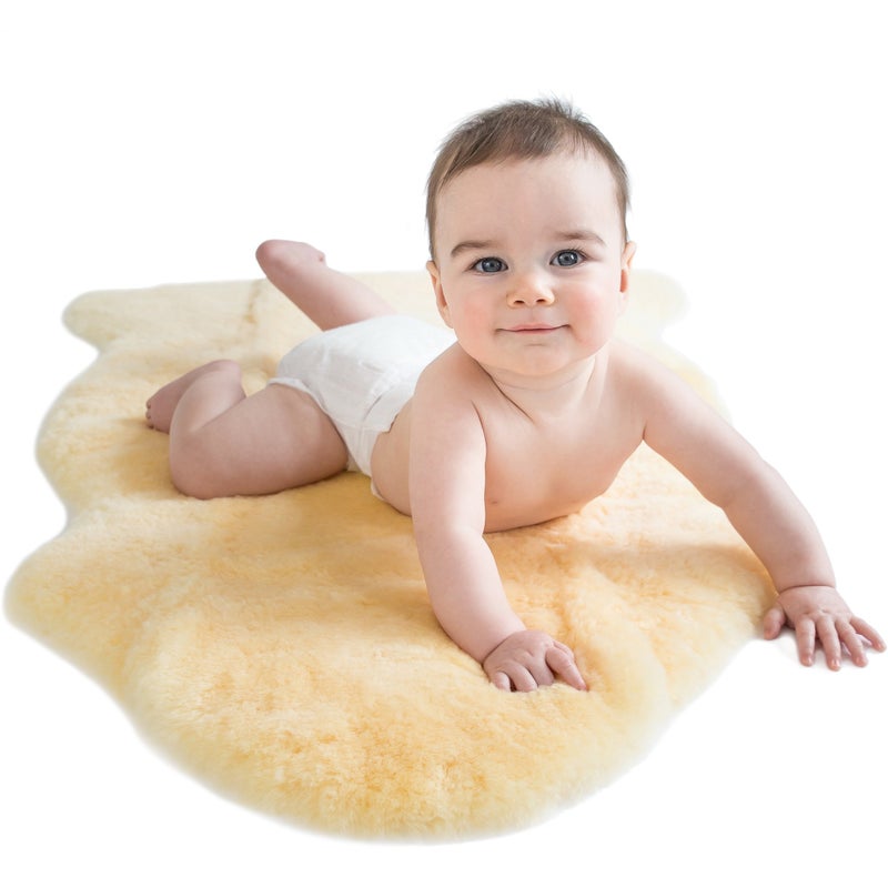 Woolino Sheepskin Luxuriously Soft Fluffy Rug for Bedroom, 100% Natural Australian Merino Wool Lambskin Baby Carpet - Flax - Image 1