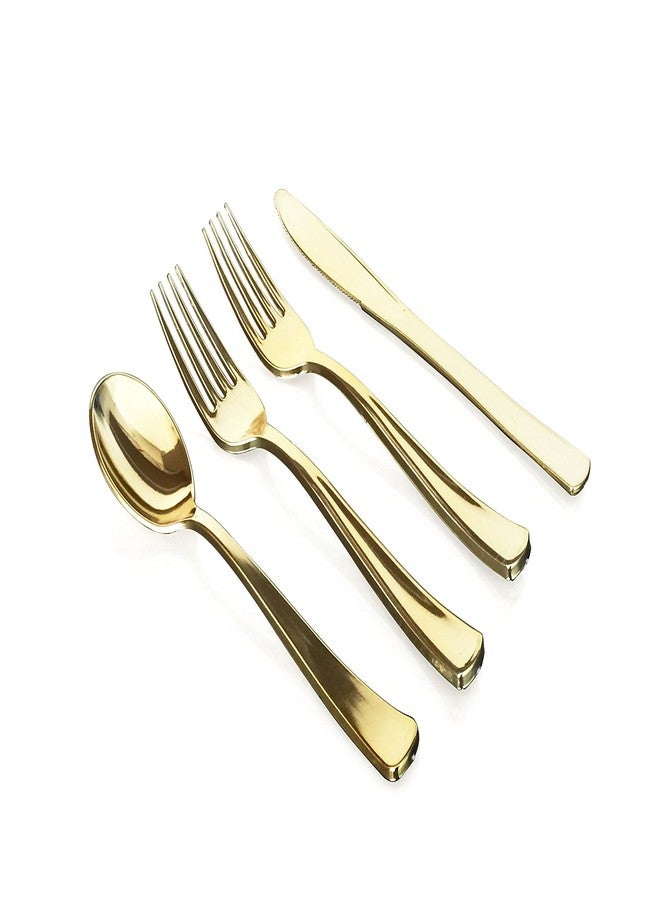 OCCASIONS FINEST PLASTIC TABLEWARE مجموعة مناسبات 150 قطعة (25 ضيف) - أدوات مائدة بلاستيكية ثقيلة الاستخدام للاحتفالات - أطباق 10.5'' و 7.5'' + أدوات فضية مع شوكتين (عاجي وحافة ذهبية) - Image 4