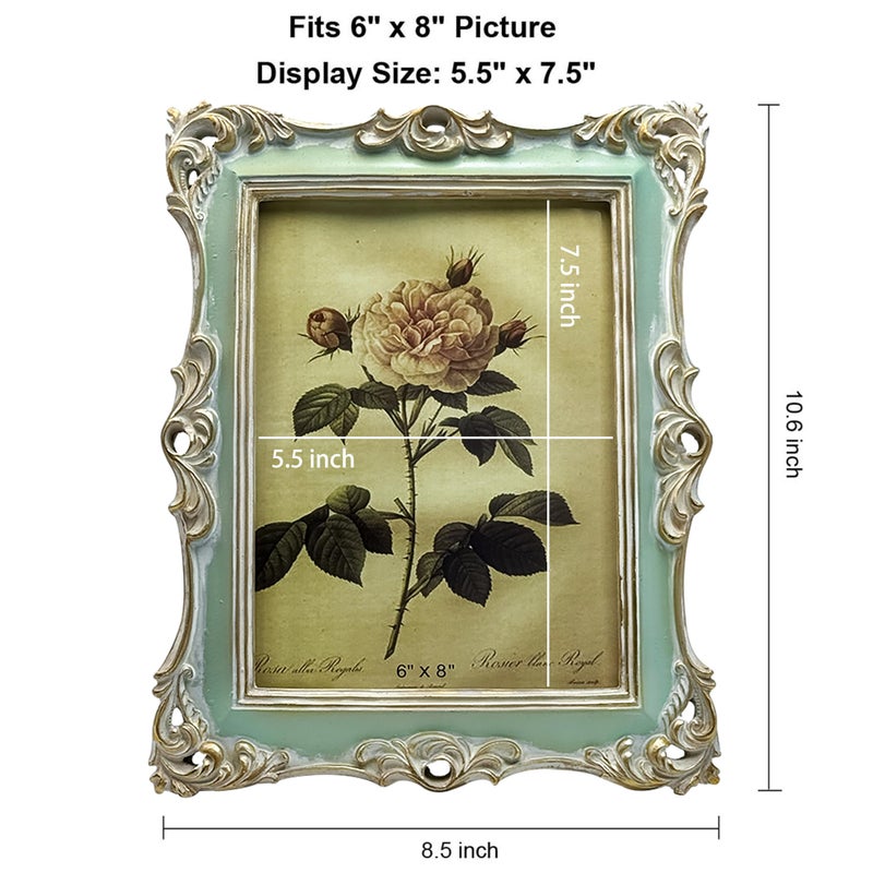 CISOO 6x8 Vintage Picture Frame Antique Ornate Green Photo Frame, for Table Top and Wall Display, Decorative Floral Design Retro Home Decor, Photo Gallery Art - Image 4