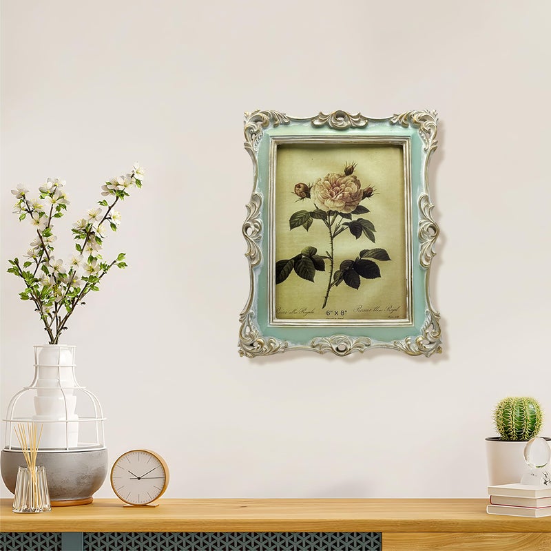 CISOO 6x8 Vintage Picture Frame Antique Ornate Green Photo Frame, for Table Top and Wall Display, Decorative Floral Design Retro Home Decor, Photo Gallery Art - Image 3