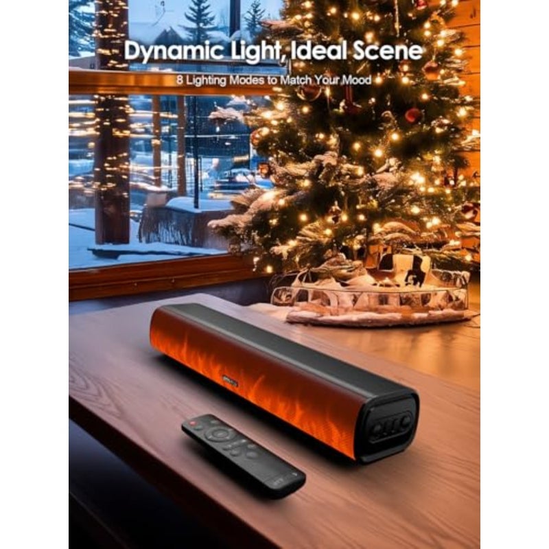 60W Bluetooth Sound Bar, 16 inch Compact TV Soundbar with Remote, 8 Flame Light Modes, Optical/ARC/AUX/RCA Connections, Wall-Mountable Home Theater Speaker for TV, PC, Projector, Gaming - Image 3