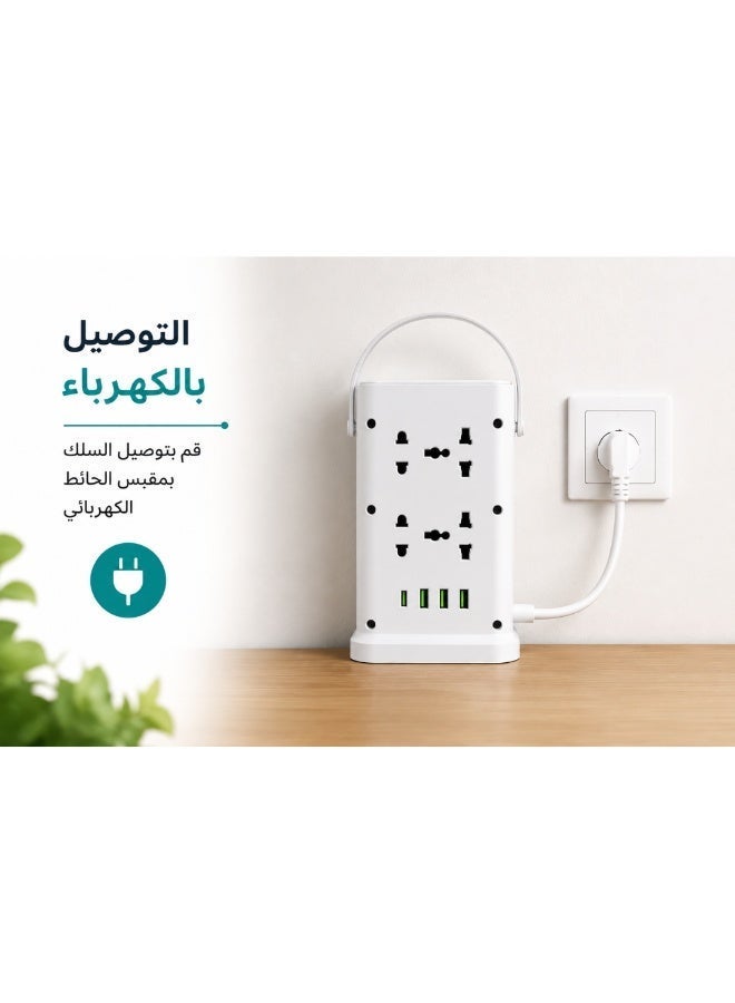 N86 Power Tower 2500W, 8 Universal Sockets, 3 USB Ports & 1 Type-C Port, Power Extension Socket with On/Off Switch - Image 2
