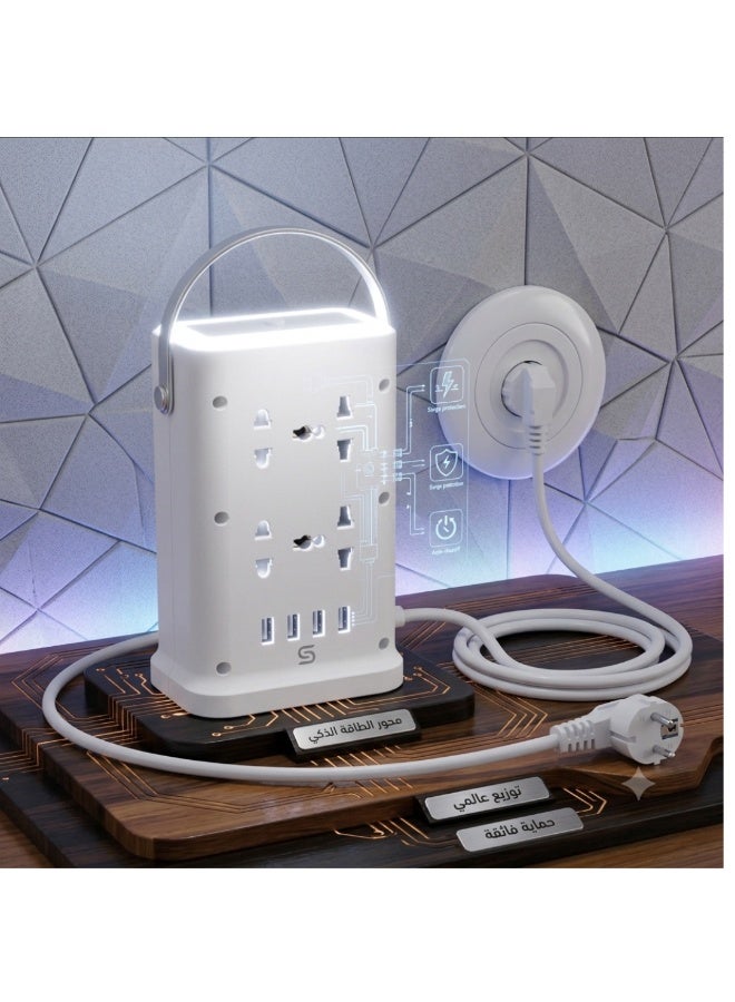 N86 Power Tower 2500W, 8 Universal Sockets, 3 USB Ports & 1 Type-C Port, Power Extension Socket with On/Off Switch - Image 4