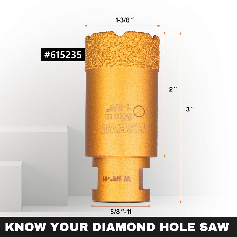 KSEIBI 615235 Diamond Hole Saw, 1-3/8 Inch (35mm) Diamond Core Drill Bit for Porcelain, Ceramic, Granite Drill Bits, Brick, Marble, Vacum Brazed, 2" Drilling Depth, 5/8"-11 Thread, for Angle Grinder - Image 2