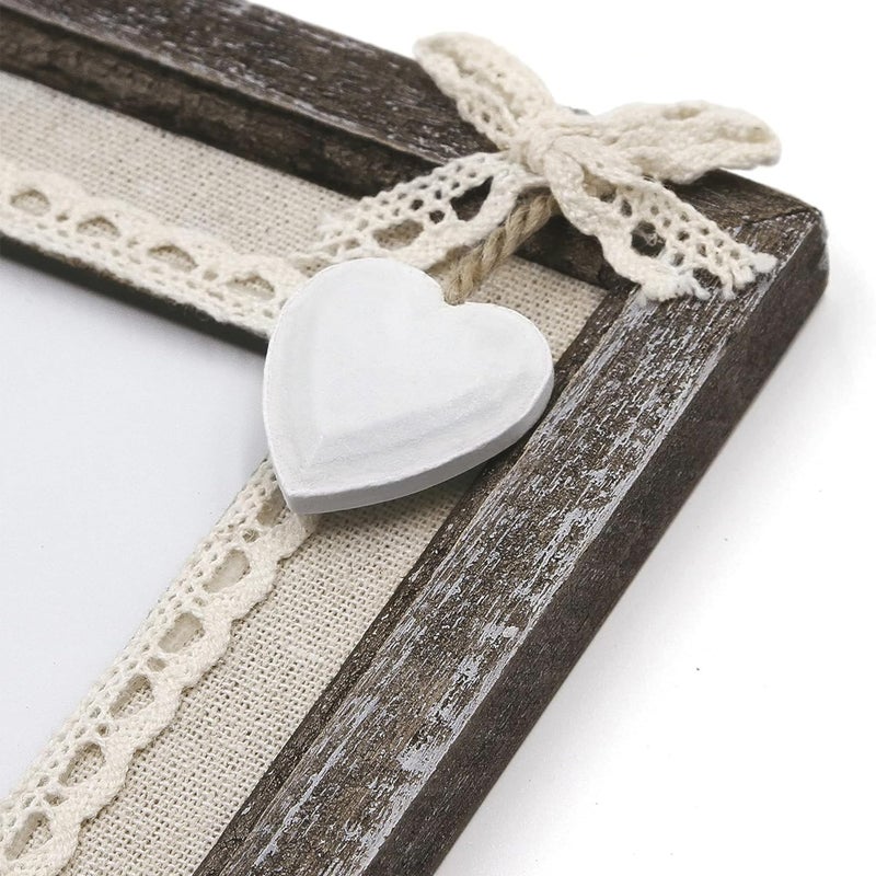 Sapowerntus 4x6 Rustic Picture Frames Wood Farmhouse Cute Heart Love Solid Wooden Photo Frame Lace Bow Glass Boho Wall Decor Hanging Tabletop Mother Grandma Family Kids Wedding Gift - Image 4