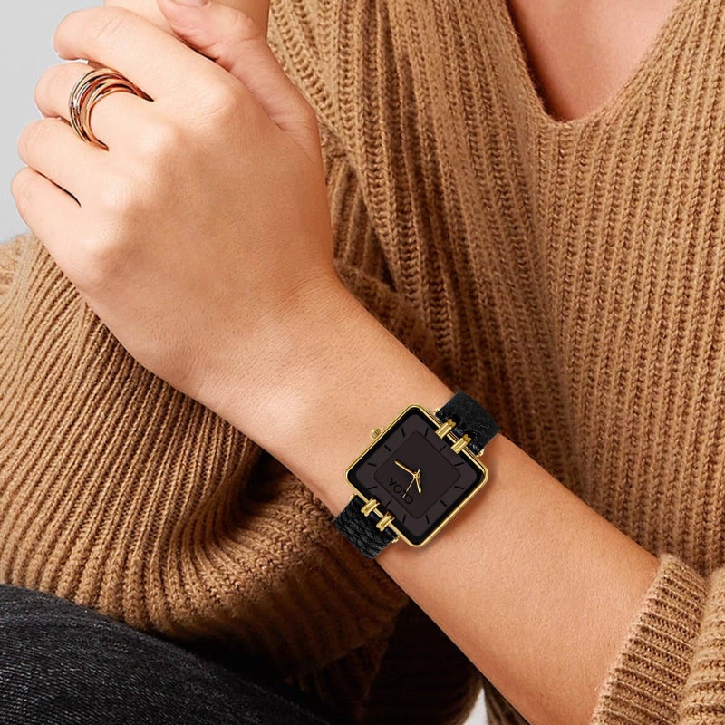 CILOA Women's Leather Strap Watch Dainty Elegant Gold Watches for Women Classic Casual Fashion Square Ladies Watch Gifts Present for Her.(Balck) - Image 5