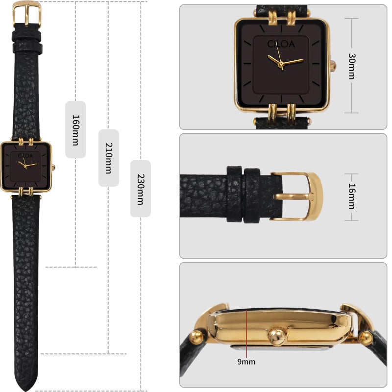CILOA Women's Leather Strap Watch Dainty Elegant Gold Watches for Women Classic Casual Fashion Square Ladies Watch Gifts Present for Her.(Balck) - Image 4