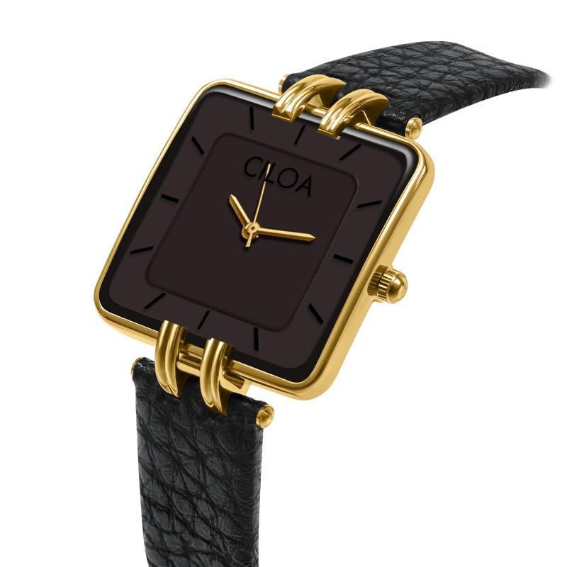 CILOA Women's Leather Strap Watch Dainty Elegant Gold Watches for Women Classic Casual Fashion Square Ladies Watch Gifts Present for Her.(Balck) - Image 2