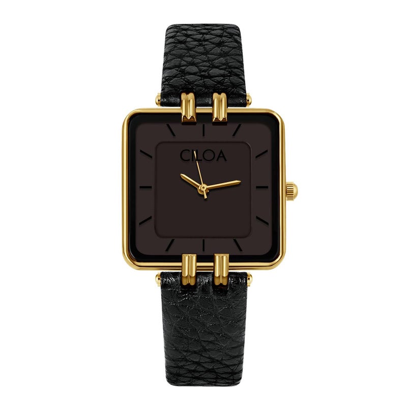 CILOA Women's Leather Strap Watch Dainty Elegant Gold Watches for Women Classic Casual Fashion Square Ladies Watch Gifts Present for Her.(Balck) - Image 1