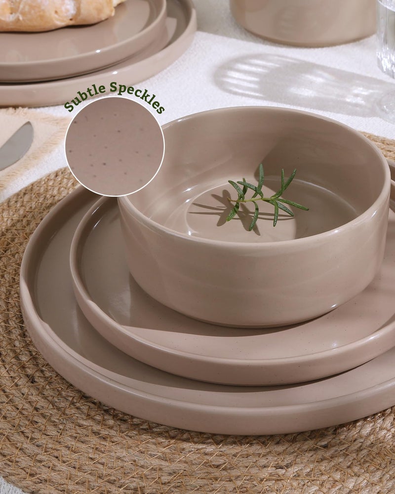 Famiware Nebula Plates and Bowls Set, 12 Pieces Dinnerware Sets, Dishes Set for 4, Cinnamon Brown - Image 3