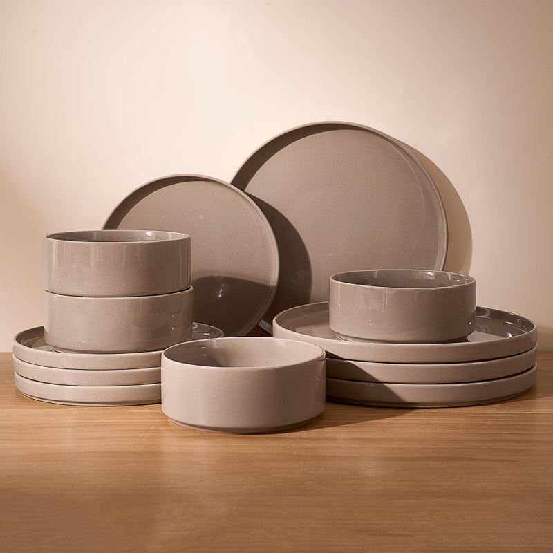 Famiware Nebula Plates and Bowls Set, 12 Pieces Dinnerware Sets, Dishes Set for 4, Cinnamon Brown - Image 1