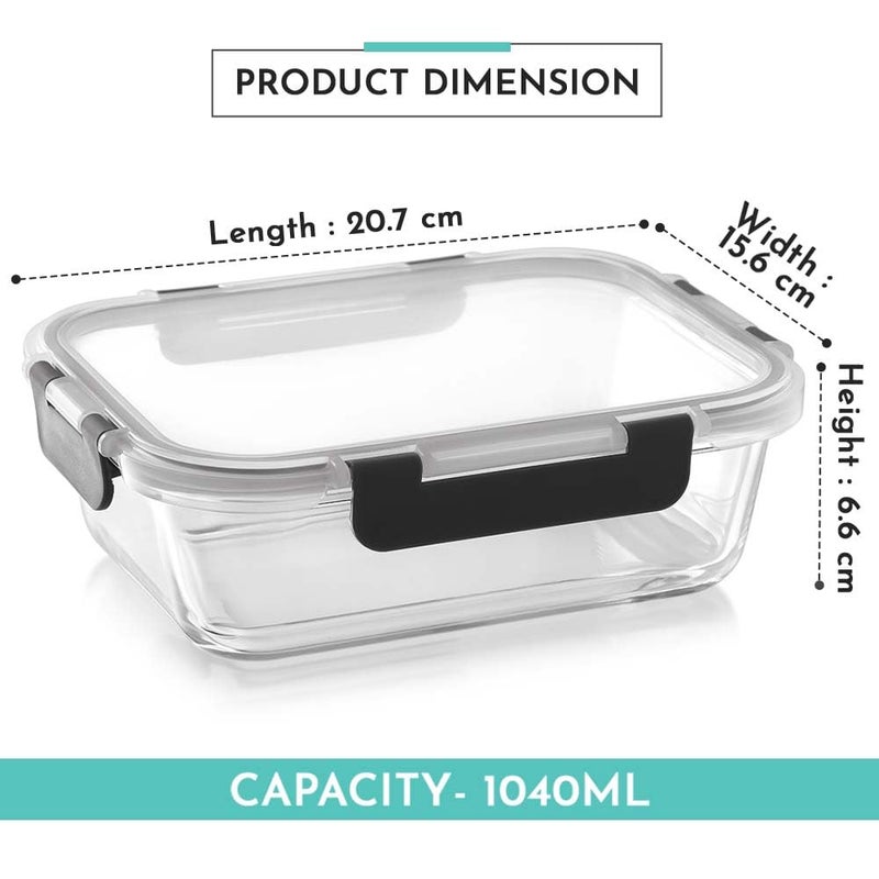 Magnus Magnus G-Lock Glass Lunch Box – 1040ML Rectangle Container with Break-Free Detachable Lock – Oven & Microwave Safe Borosilicate Glass – Kitchen Essentials, Lunch Boxes for Office Men - Image 3