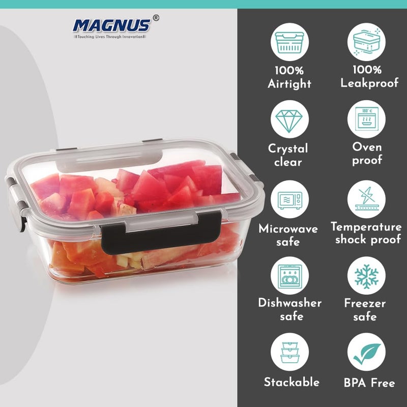 Magnus Magnus G-Lock Glass Lunch Box – 1040ML Rectangle Container with Break-Free Detachable Lock – Oven & Microwave Safe Borosilicate Glass – Kitchen Essentials, Lunch Boxes for Office Men - Image 5