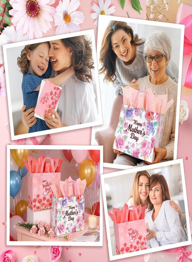 Konsait 13" Large Mothers Day Gift Bags, 2 Pack Flower Non-woven Happy Mother's Day Bags with Tissue Paper & Greeting Card for Gift Wrapping, Parties and More - Image 4