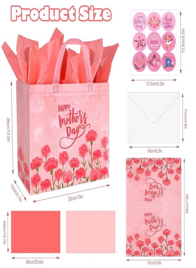 Konsait 13" Large Mothers Day Gift Bags, 2 Pack Flower Non-woven Happy Mother's Day Bags with Tissue Paper & Greeting Card for Gift Wrapping, Parties and More - Image 5