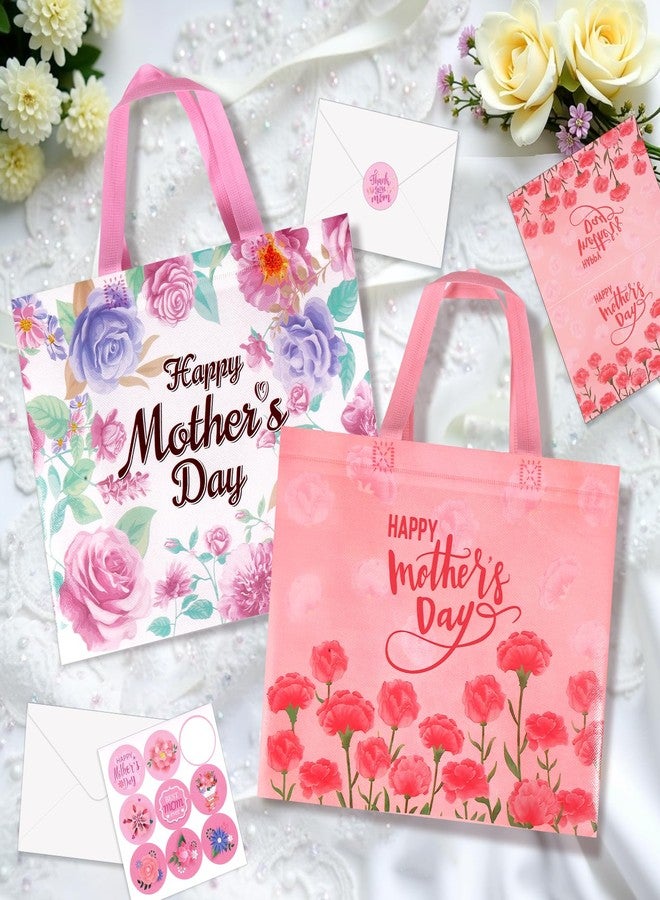 Konsait 13" Large Mothers Day Gift Bags, 2 Pack Flower Non-woven Happy Mother's Day Bags with Tissue Paper & Greeting Card for Gift Wrapping, Parties and More - Image 2