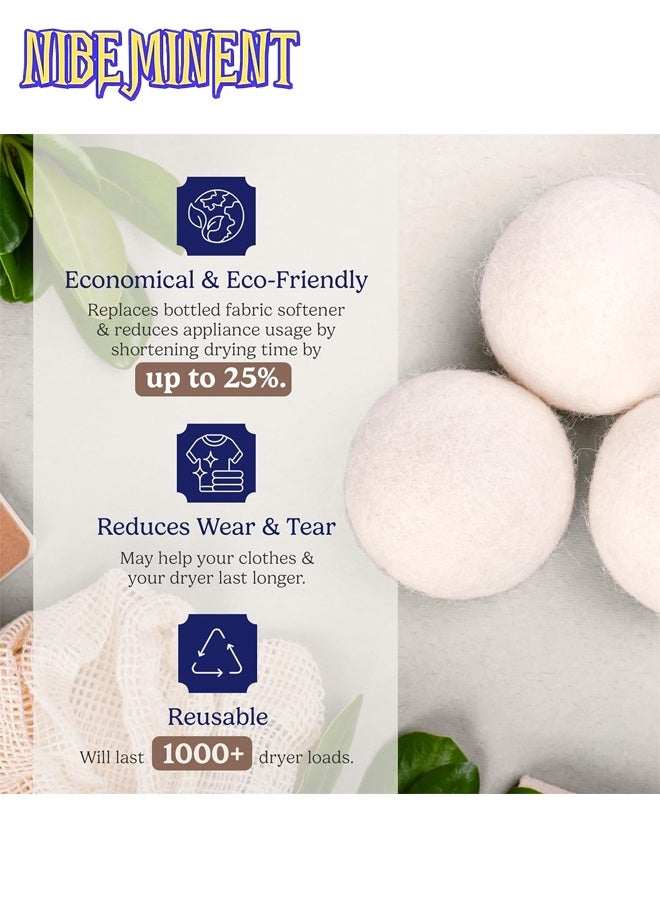 NIBEMINENT Wool Dryer Balls - Natural Fabric Softener, Reusable, Reduces Clothing Wrinkles and Saves Drying Time, Better Alternative to Plastic Balls and Liquid Softener (Pack of 6) - Image 2