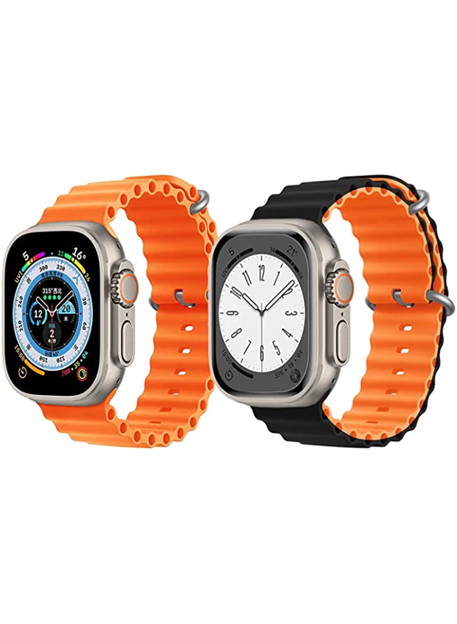 IAF Silicone Ocean Band Strap for Apple Watch Ultra 8 49mm Orange Single Color Strap with Black/Orange Double Side Strap Set of 2