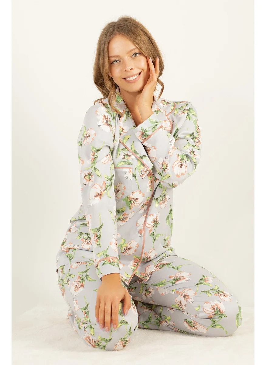 دو رى مى Floral Natural Viscose Soft Buttoned Pajama Set