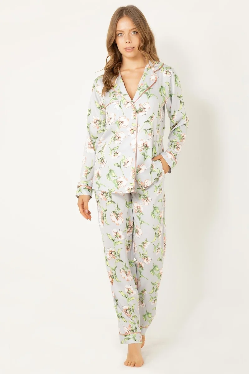 DoReMi Floral Natural Viscose Soft Buttoned Pajama Set