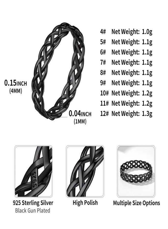 ChicSilver 4mm Black Celtic Ring for Women Sterling Silver Simple Wedding Band Promise Ring for Her Size 10 - Image 4
