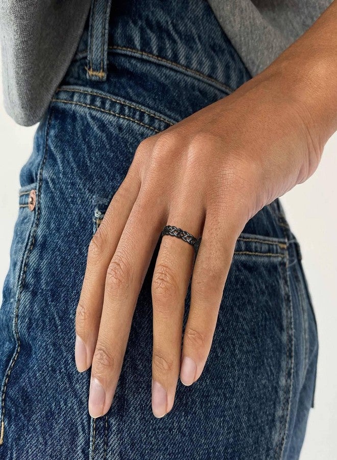 ChicSilver 4mm Black Celtic Ring for Women Sterling Silver Simple Wedding Band Promise Ring for Her Size 10 - Image 3