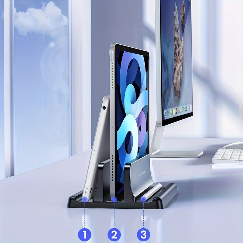 Black Vertical Laptop Stand for Cooling And Storage in an Upright Position - Image 2