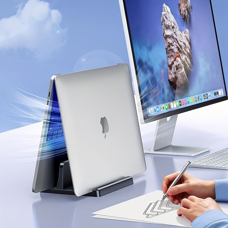 Black Vertical Laptop Stand for Cooling And Storage in an Upright Position - Image 3