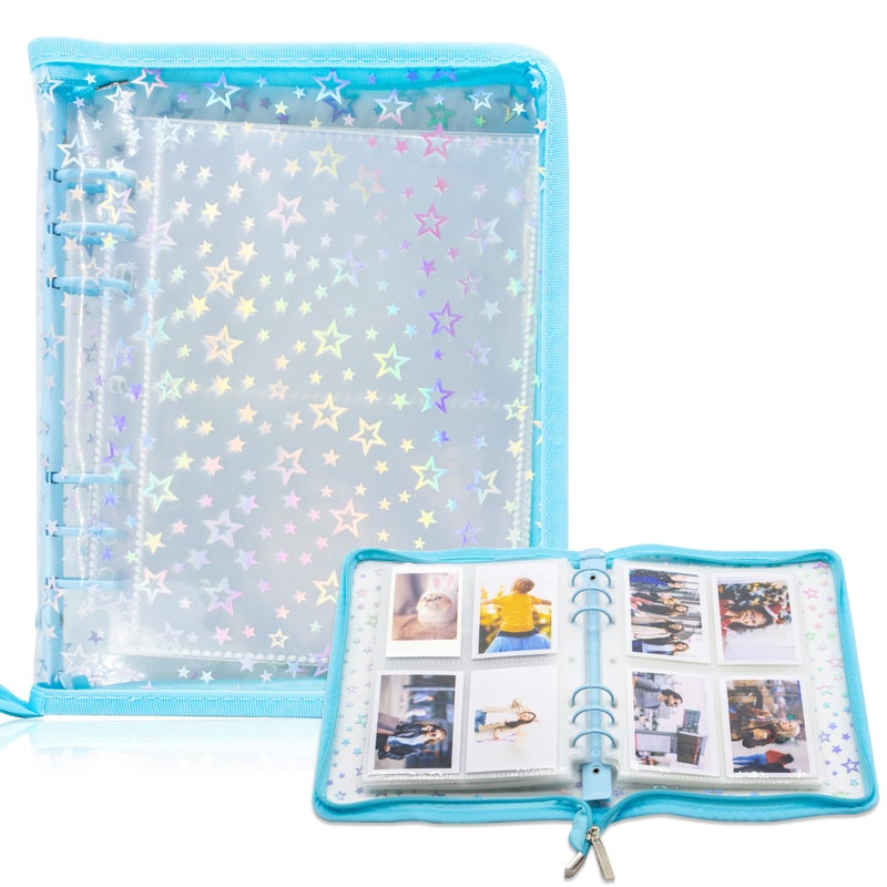 Tugle Kpop Photocard Binder Holder with 30 Pack 4-Pocket Inner Pages, A5 6 Ring Cover Album Book with Zipper for Organizing Trading Card (Blue) - Image 1