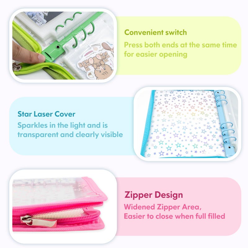 Tugle Kpop Photocard Binder Holder with 30 Pack 4-Pocket Inner Pages, A5 6 Ring Cover Album Book with Zipper for Organizing Trading Card (Blue) - Image 2