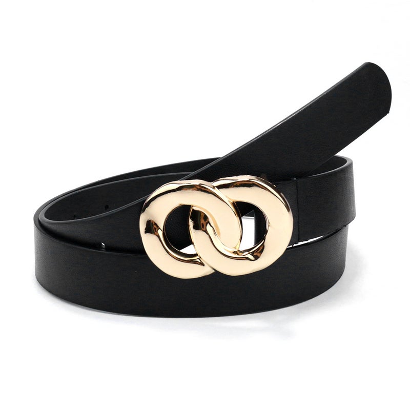 Cross-border Hong Kong-style Fashion Double-loop Buckle Womens Belt Snap Button Decorative Jeans dress Womens Solid Color Simple Belt Camel - Image 2