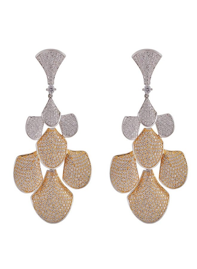 Shaze Gold Rhodium-Plated Cubic Zirconia Aurora Drop Earrings for Women - Image 1