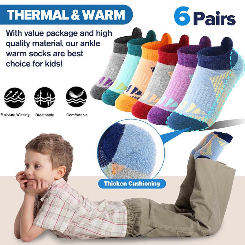 Sandsuced Kids Merino Wool Ankle Socks Girls Boys Thermal Winter Hiking Athletic Cozy Warm Thick Cushion Running No Show Gift Socks 6 Pairs Stocking Stuffers(Assorted,8-12 Years) - Image 5