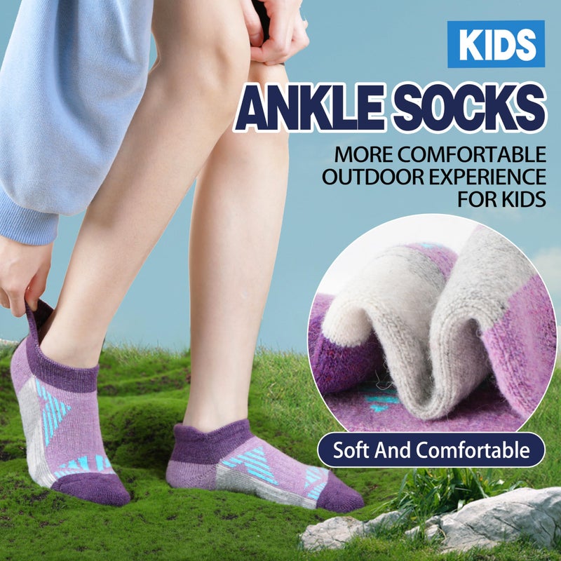 Sandsuced Kids Merino Wool Ankle Socks Girls Boys Thermal Winter Hiking Athletic Cozy Warm Thick Cushion Running No Show Gift Socks 6 Pairs Stocking Stuffers(Assorted,8-12 Years) - Image 2