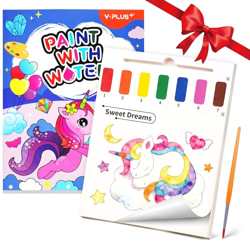 YPLUS Paint with Water Books for Toddlers, Art Craft Toys Watercolor Painting Paper for Kids Gift for Drawing with Brush - Unicorn - Image 1