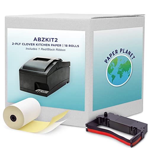 PaperPlanet Kitchen Printer Paper for Clover Kitchen Receipt Printer Star SP700 Ink Printer) by Paper Planet | 2-Ply Carbonless Paper | 18 Rolls with 1 Ribbon - Image 1