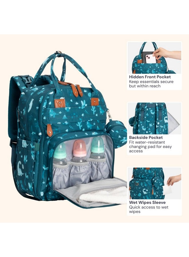 BabbleRoo Diaper Bag Backpack - Baby Essentials, Travel Essentials Baby Bag with Changing Pad, Stroller Straps & Pacifier Case - Unisex, Dino - Image 3