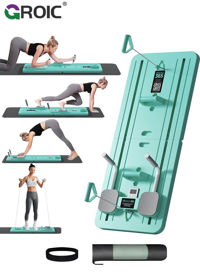 GROIC Pilates Board Set with Yoga Mat, Multifunctional Abdominal Board with Resistance Band, Push up, Ab Machine, Core Trainer, Ski Machine, Ab Workout Equipment Pilates Reformer Set for Home (Green)  - Image 1