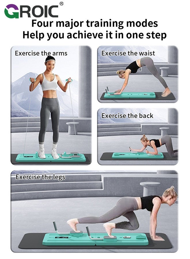 GROIC Pilates Board Set with Yoga Mat, Multifunctional Abdominal Board with Resistance Band, Push up, Ab Machine, Core Trainer, Ski Machine, Ab Workout Equipment Pilates Reformer Set for Home (Green)  - Image 5