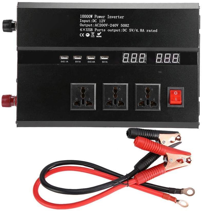 woobles 12V 24V to 220V Solar Inverter High Power, Solar Power Inverter Sine Wave Inverter Built in Cooling Fan, AC Outlets USB Charging Ports Ideal 24V to 220V,10000W 12V to 220V,10000W - Image 3
