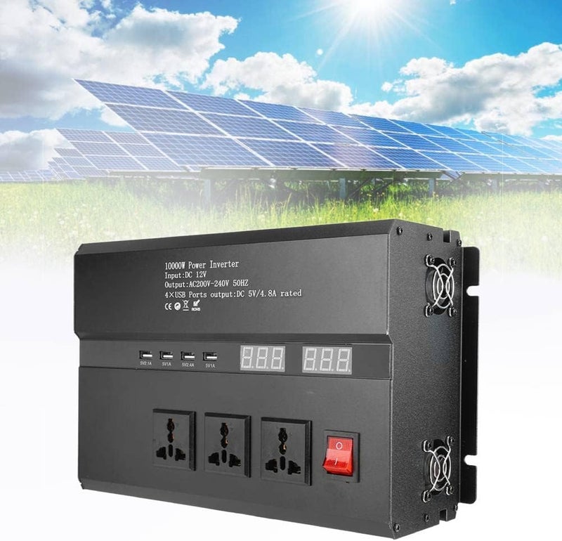 woobles 12V 24V to 220V Solar Inverter High Power, Solar Power Inverter Sine Wave Inverter Built in Cooling Fan, AC Outlets USB Charging Ports Ideal 24V to 220V,10000W 12V to 220V,10000W - Image 1